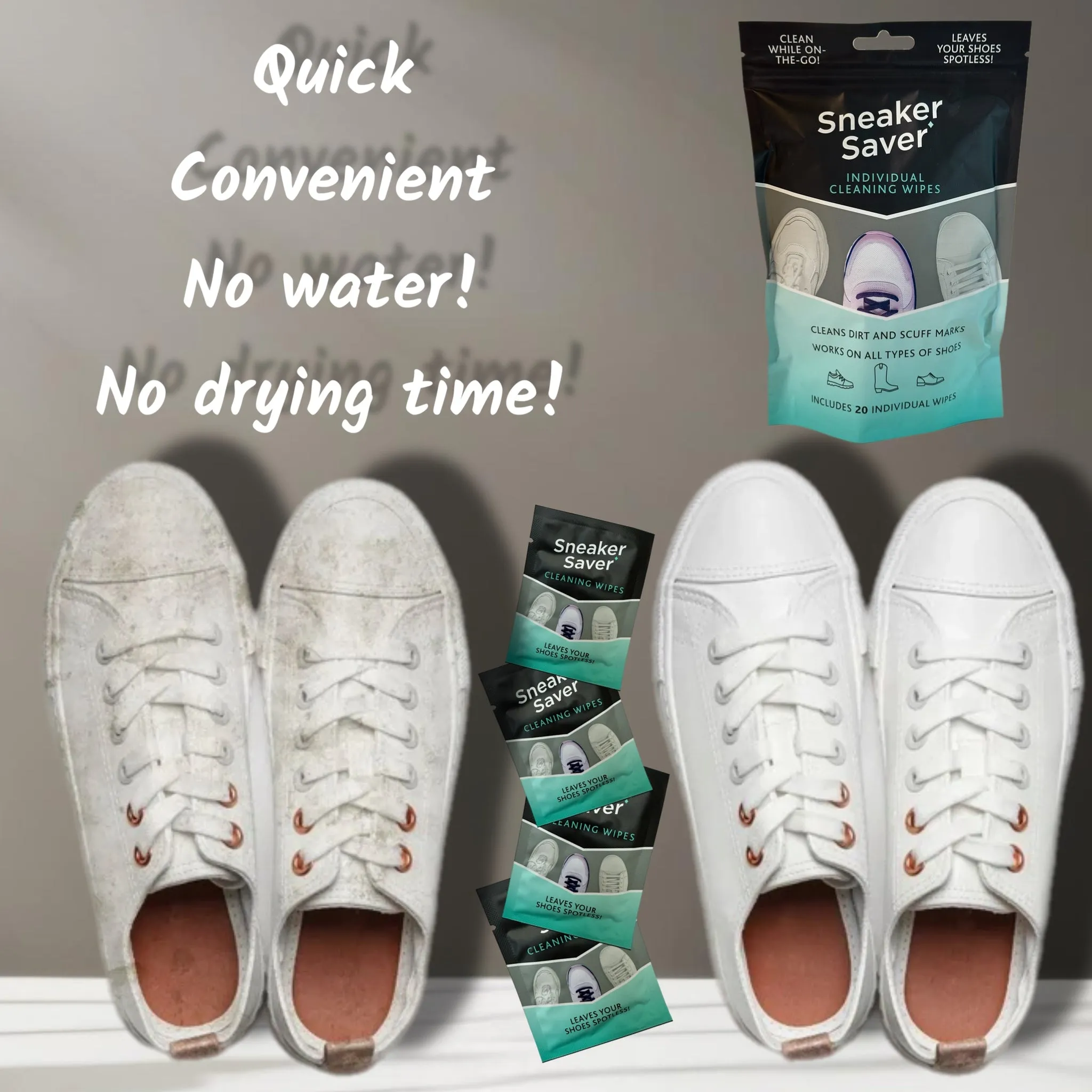 20 Premium Quick On The Go Shoe Cleaning Wipes Dual Textured Individually Wrapped Sneaker Cleaner Wipes Remove Dirt & Stains from Leather Tennis Rubber Canvas Shoes Boots Travel TSA Approved