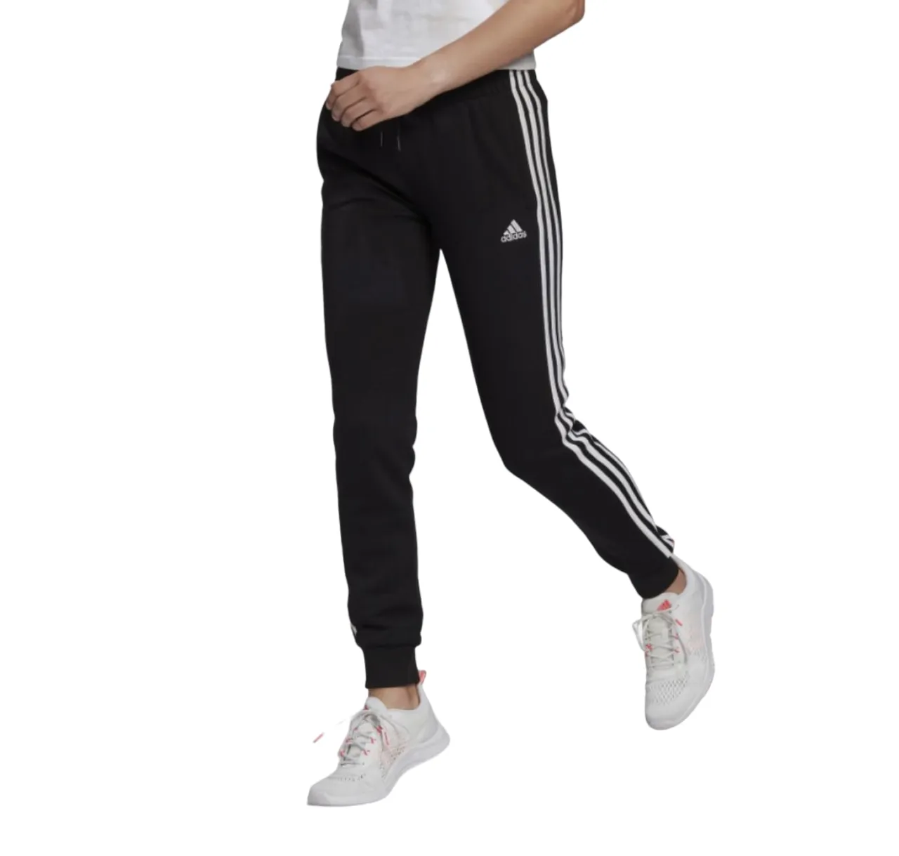 4 x Womens Adidas Essentials French Terry Logo 3-Stripes Black/ White Pants