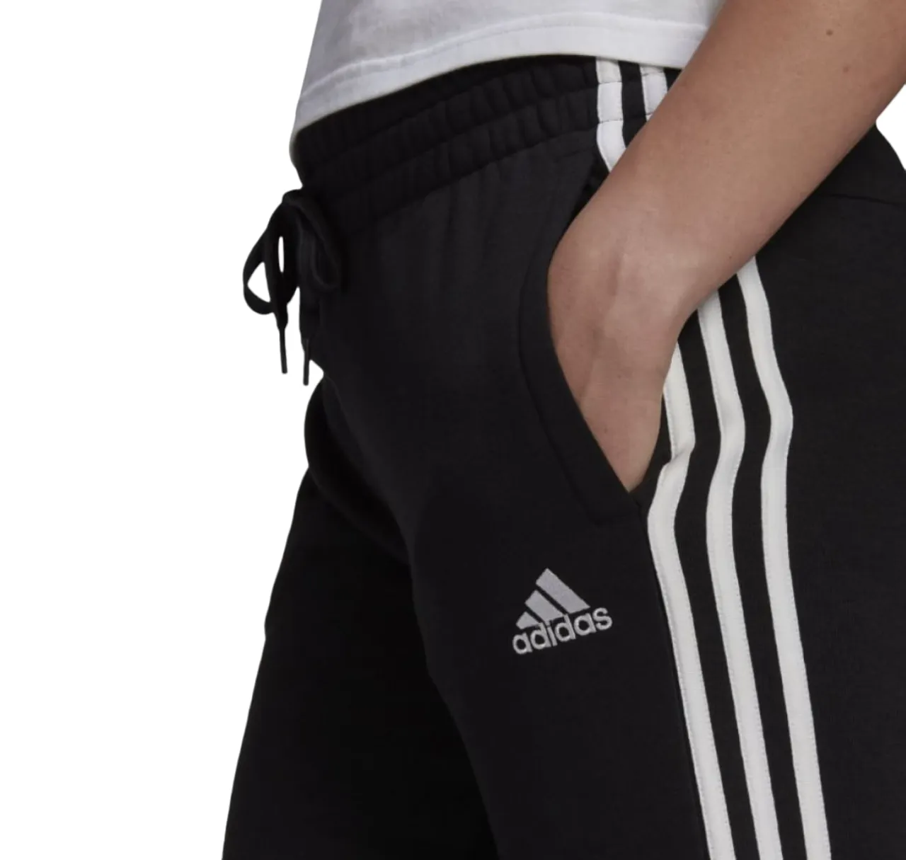 4 x Womens Adidas Essentials French Terry Logo 3-Stripes Black/ White Pants