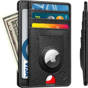 7 Slots Leather Wallet with Airtag Holder, RFID Blocking Cash Credit Card Wallet