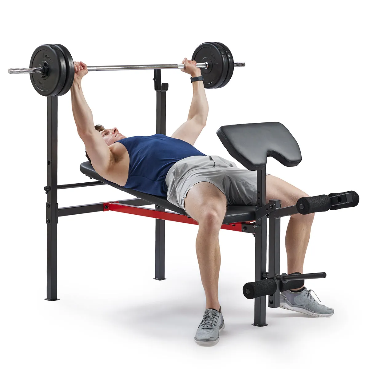 Adjustable Standard Incline Weight Bench with Leg Developer and Preacher Curl Attachment