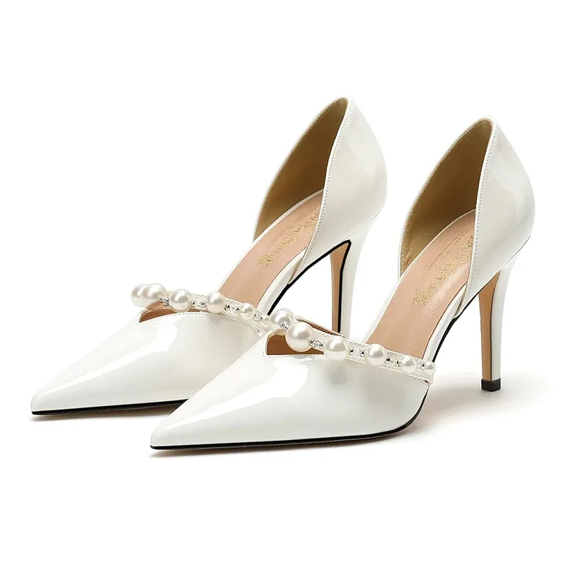 Advbridge  White Pearl Panted Leather Bridal wedding shoes Women Pointed Toe Party Shoes Spring Autumn Ladies Shoe High Pumps