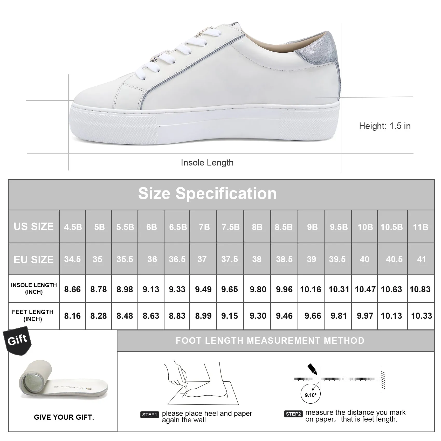 AiciBerllucci ZOY5 White Women's Low-top Casual Fashion Sneakers Comfortable  Authentic Leather Comfortable Breathable Lace Up Walking Shoes Non-Slip Memory Foam Casual