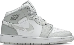 Air Jordan 1 Mid SE GS Swoosh Logo - Gray Camo, White