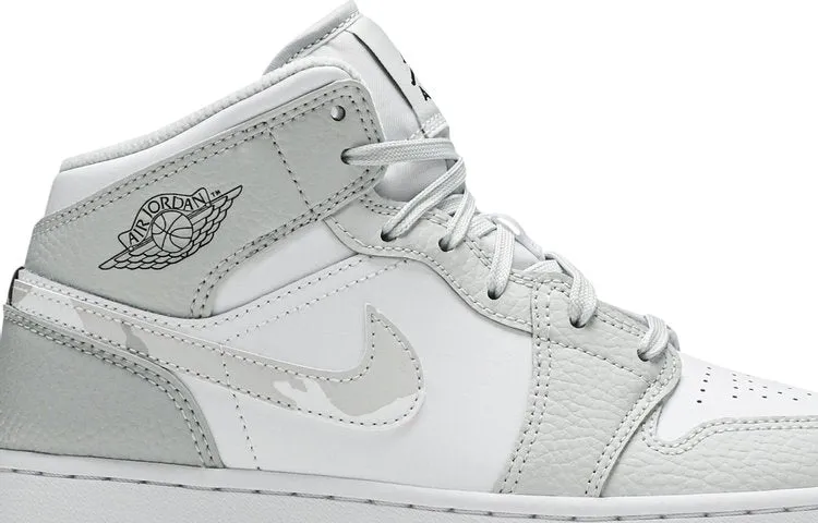 Air Jordan 1 Mid SE GS Swoosh Logo - Gray Camo, White