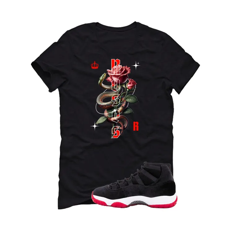 Air Jordan 11 Bred Velvet Black T-Shirt (SNAKE ROSES)| illcurrency