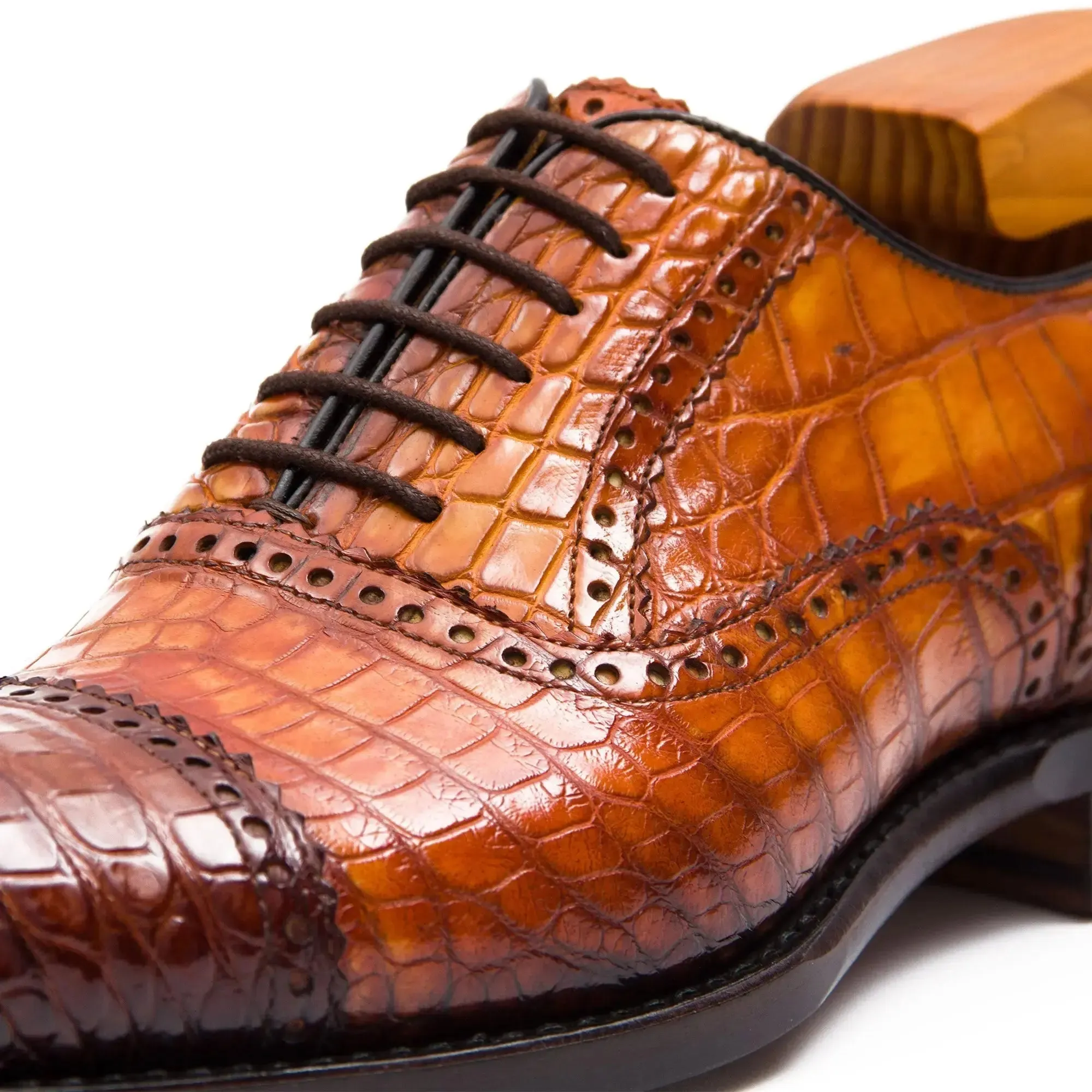 Alligator Skin Oxford Shoes Brown