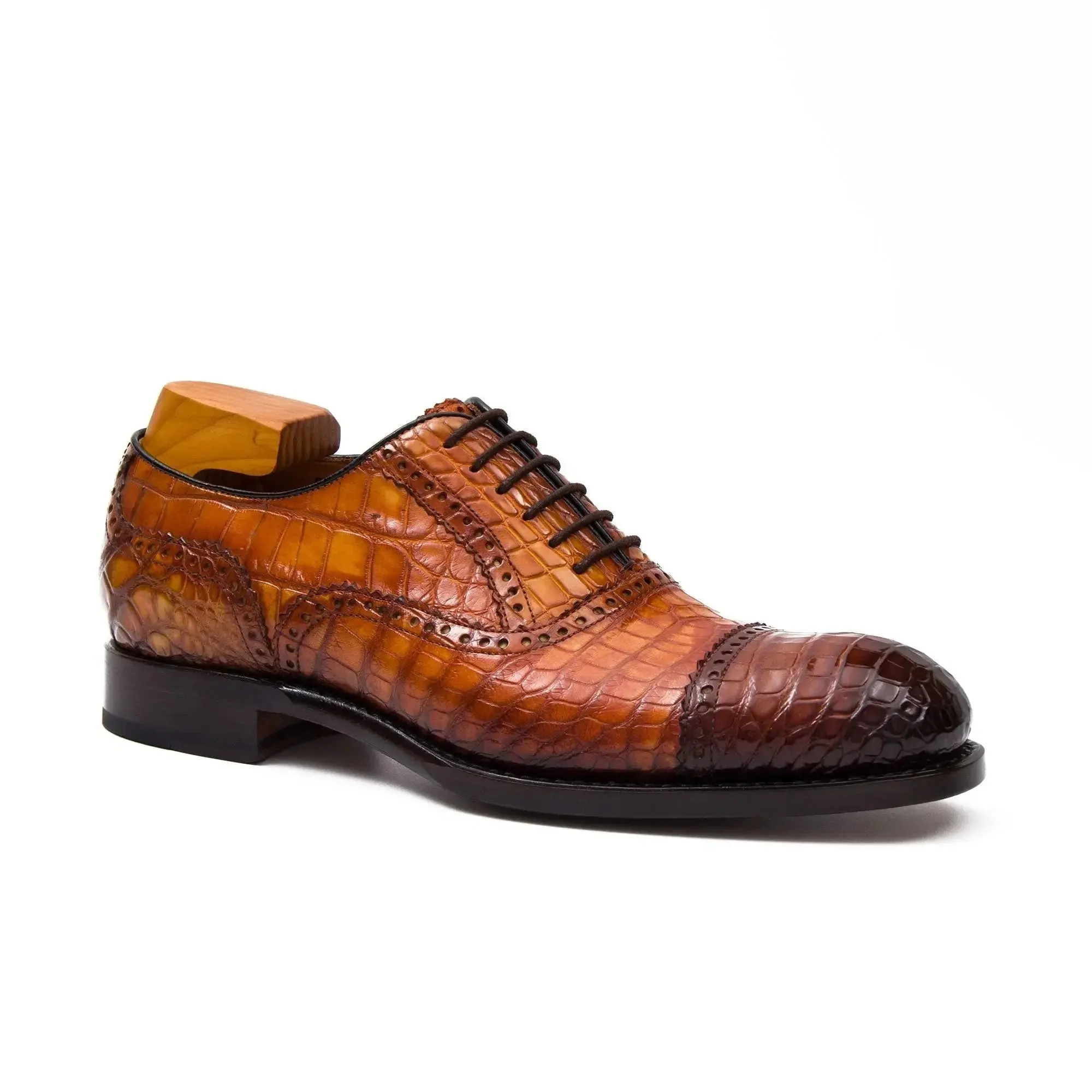 Alligator Skin Oxford Shoes Brown