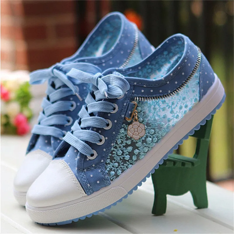 Amozae-Back to school   Women Canvas Chain Metal Lace Vulcanized Female Summer Lace-Up Breathable Fashion Footwear Ladies New Casual Comfort Flat