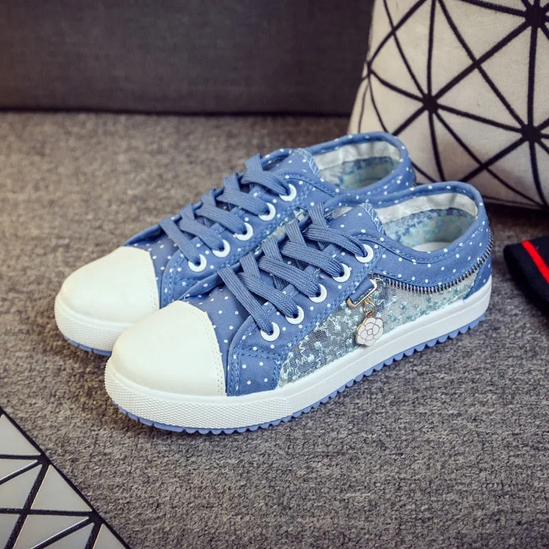 Amozae-Back to school   Women Canvas Chain Metal Lace Vulcanized Female Summer Lace-Up Breathable Fashion Footwear Ladies New Casual Comfort Flat