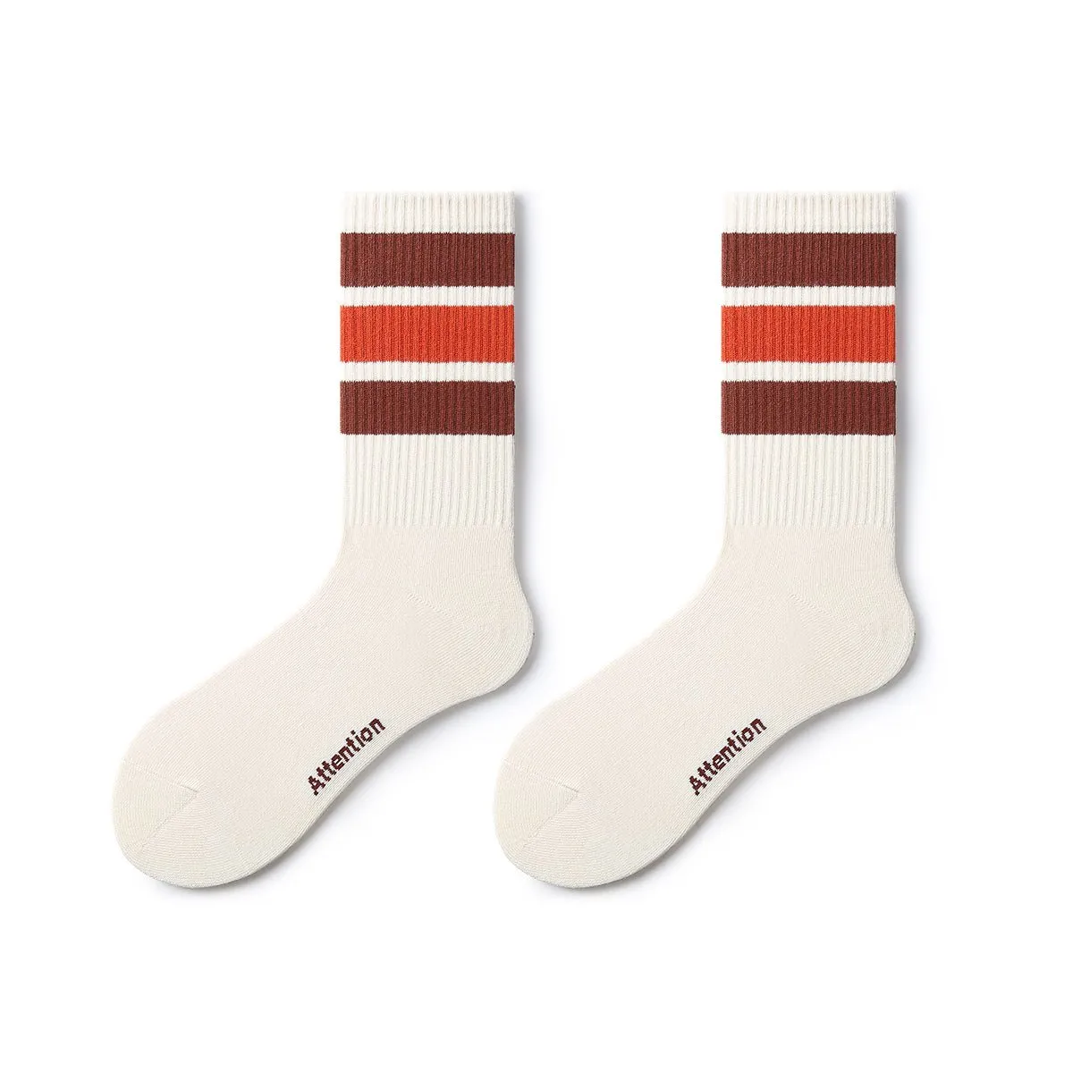 Attention Stripes All-season Unisex Active 5pcs Crew Socks Set