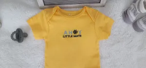 Baby Boy Onesie, Ahoy Little Mate Design Onesie,  Ywllow Onesie, 6 month Baby Boy Onesie