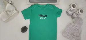 Baby Boy Onesie, Hello World Design Onesie,  Green Onesie, 12 month Baby Boy Onesie, Cute Onesie, Trendy onesie, Stylish Bodysuit