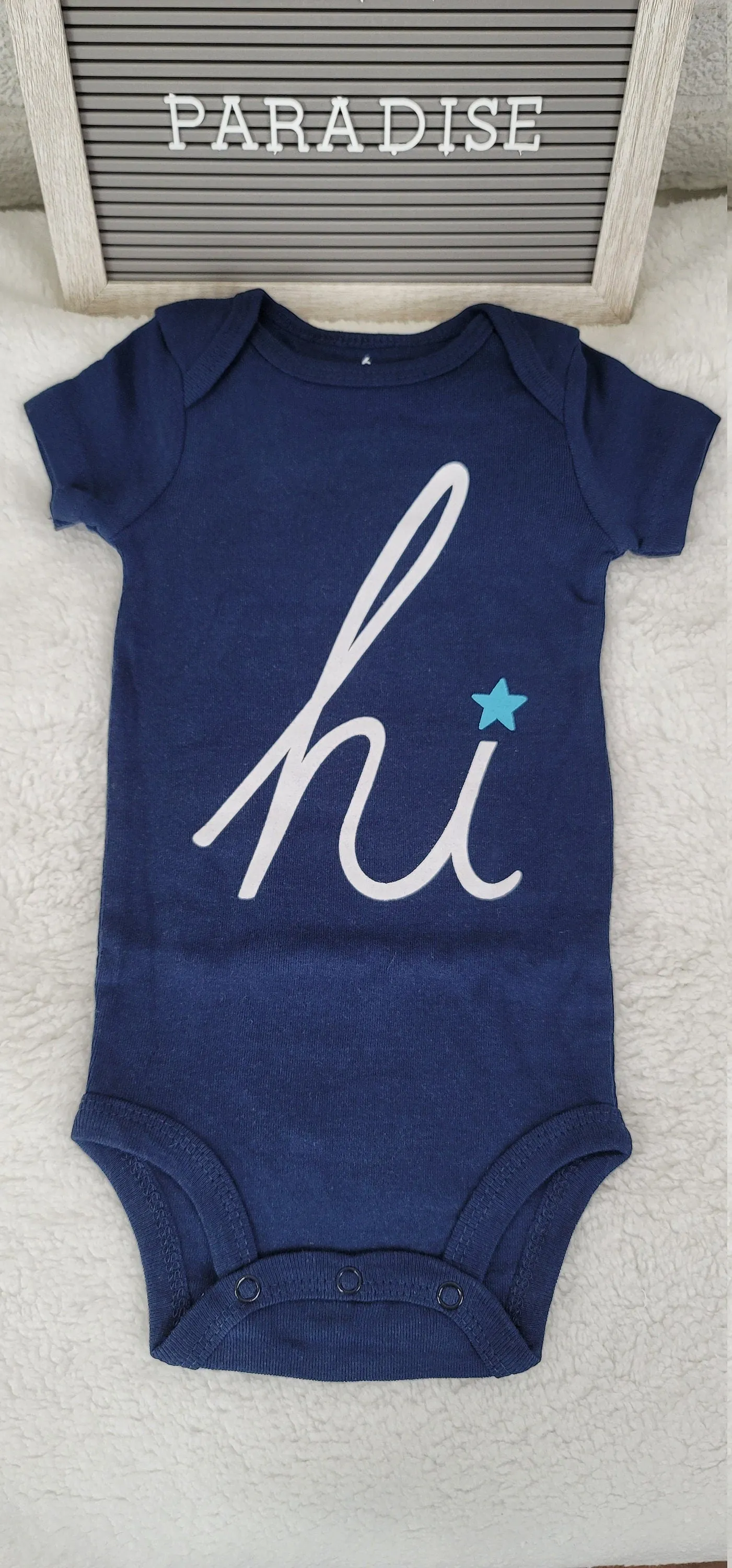 Baby Boy Onesie, Hi Design Onesie,  Blue Onesie, 6 month Baby Boy Onesie, Custom Onesie, Baby Bodysuit, Cute custom Design, Baby Bodysuit