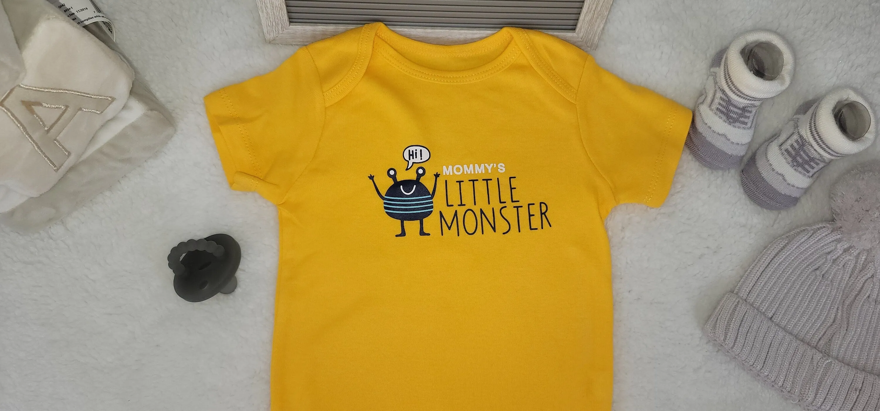 Baby Boy Onesie, Mommys Little Monster Design Onesie,  Yellow Onesie, 9 month Baby Boy Onesie, Trendy Bodysuit, Stylish Onesie, Baby Gift