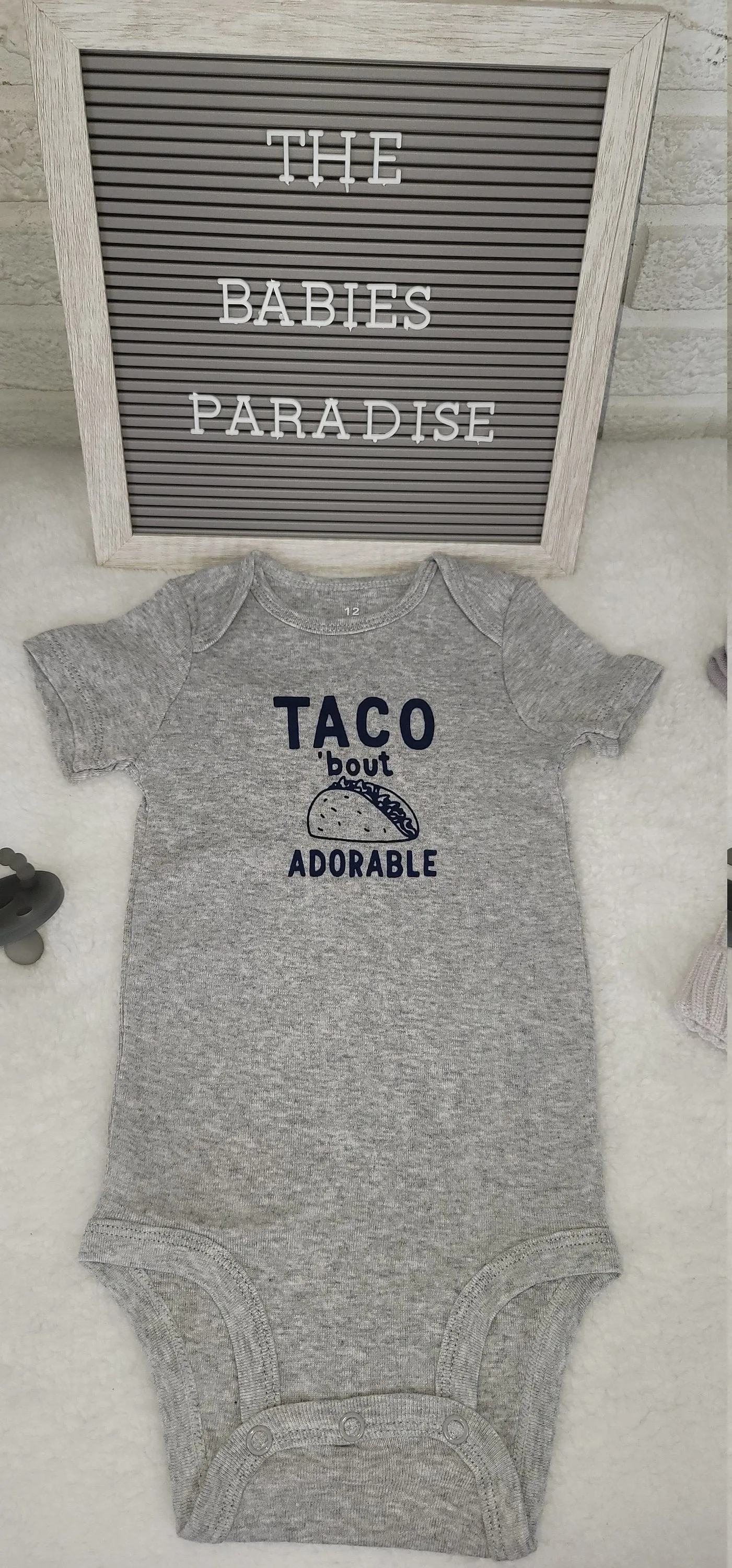 Baby Boy Onesie, Taco Adorable Design Onesie,  Gray Onesie, 12 month Baby Boy Onesie, Taco Tuesday Onesie