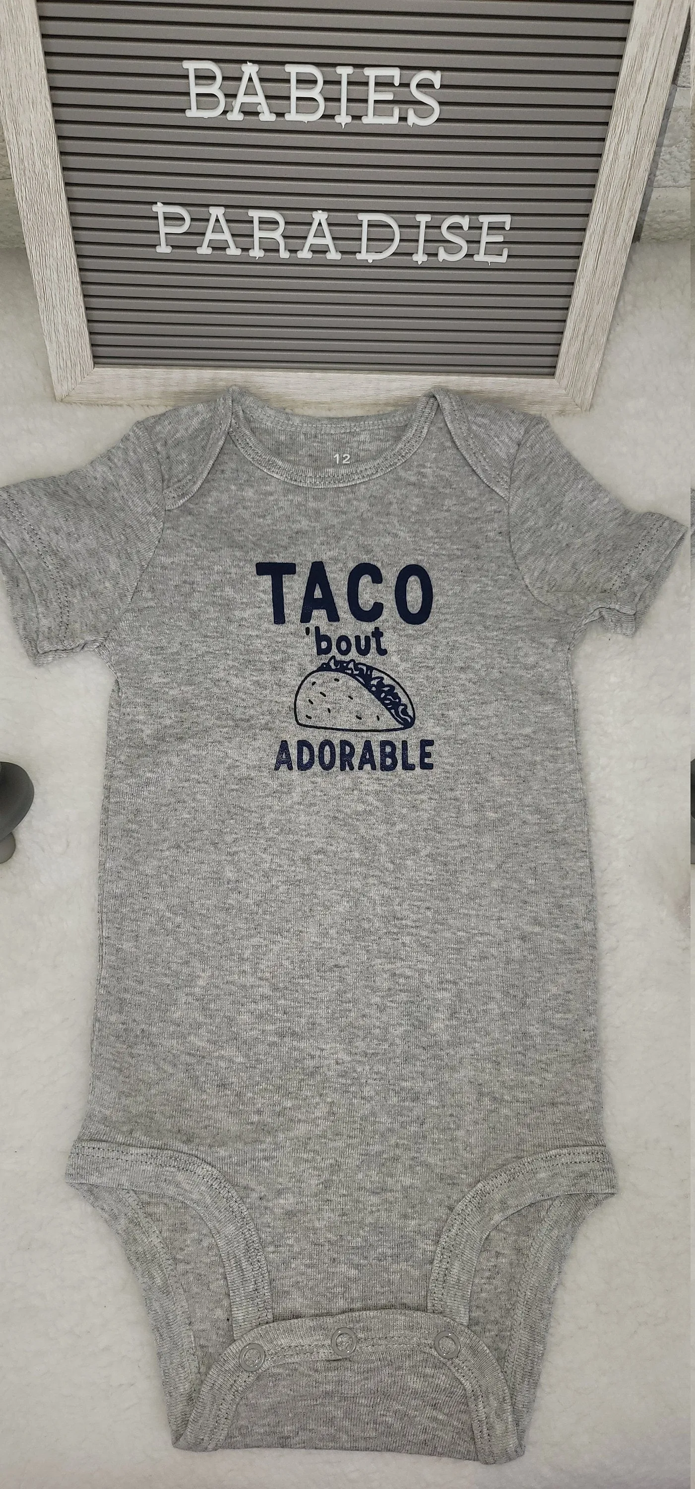 Baby Boy Onesie, Taco Adorable Design Onesie,  Gray Onesie, 12 month Baby Boy Onesie, Taco Tuesday Onesie