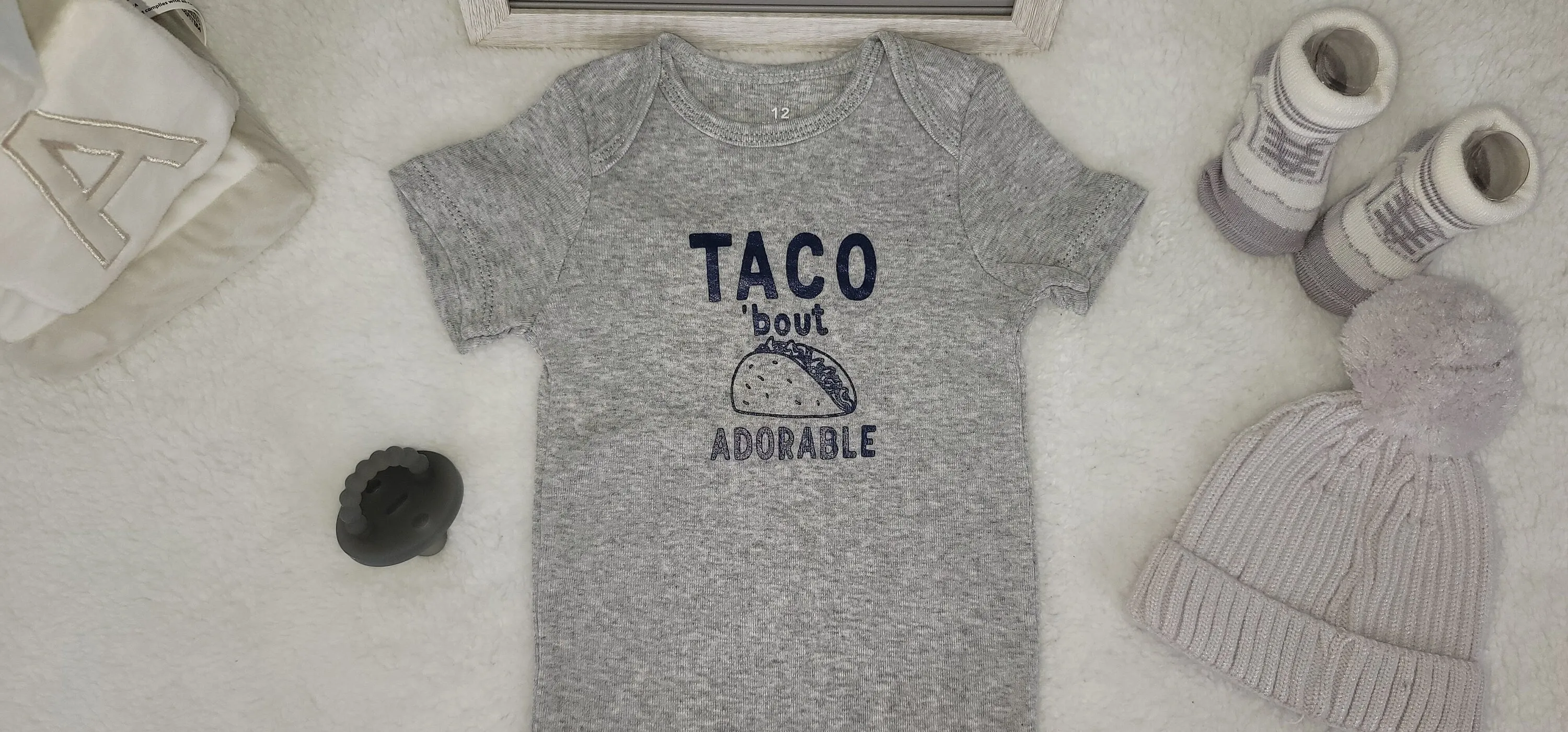 Baby Boy Onesie, Taco Adorable Design Onesie,  Gray Onesie, 12 month Baby Boy Onesie, Taco Tuesday Onesie