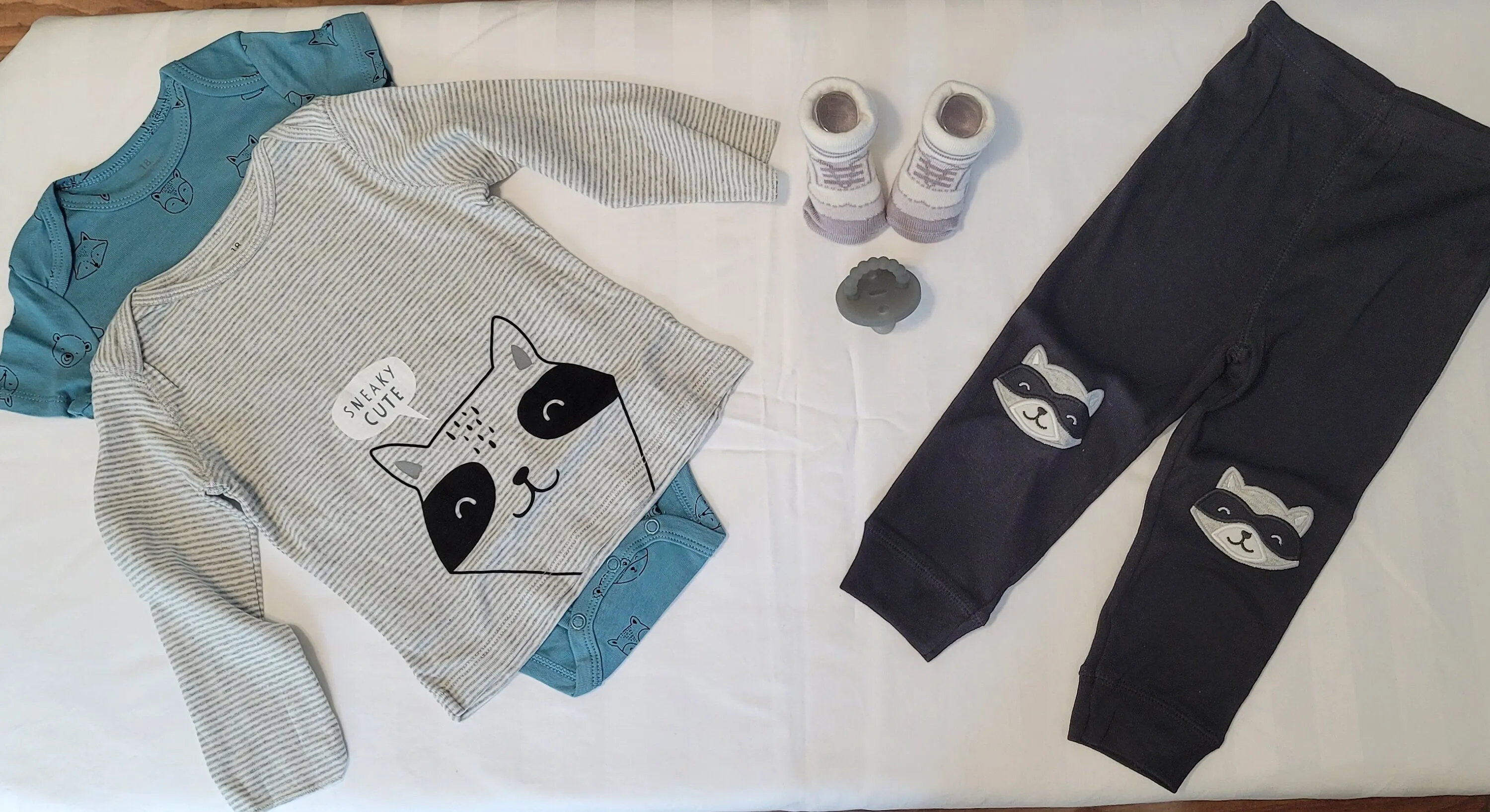 Baby Clothes 3pcs, Baby Boys Set 18 and 24 months, Baby Clothes Fox, Sneaky Cute, Baby Boys Set, Black Pants, BlueFoxOnesie, GrayWhitestripe