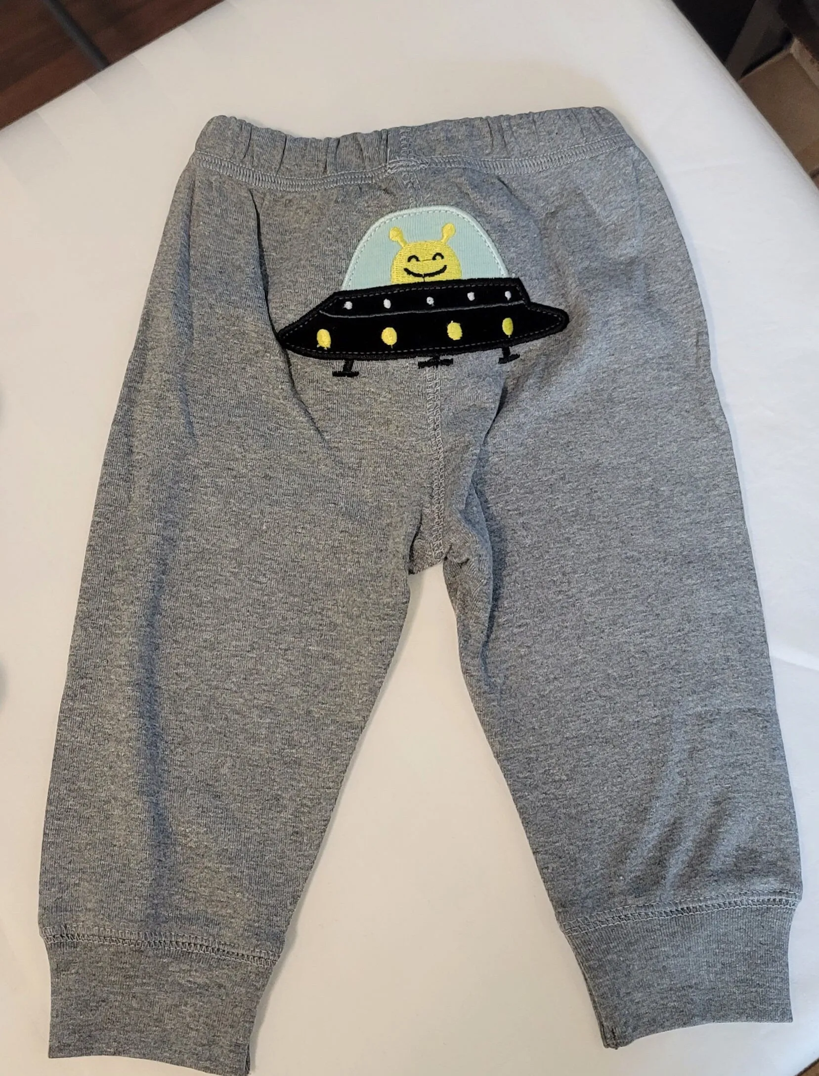 Baby Clothes 3pcs, Baby Boys Set 6 and 12 months, Baby Clothes UFO, Boys Clothes Beyond Cute Set, Boys WhiteBlue Stripe, Boys Gray Pants