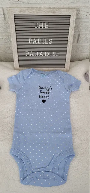 Baby Girl Onesie, Daddy's Sweet Heart Onesie, White Dots Blue Onesie, 9 month Baby Girl Onesie