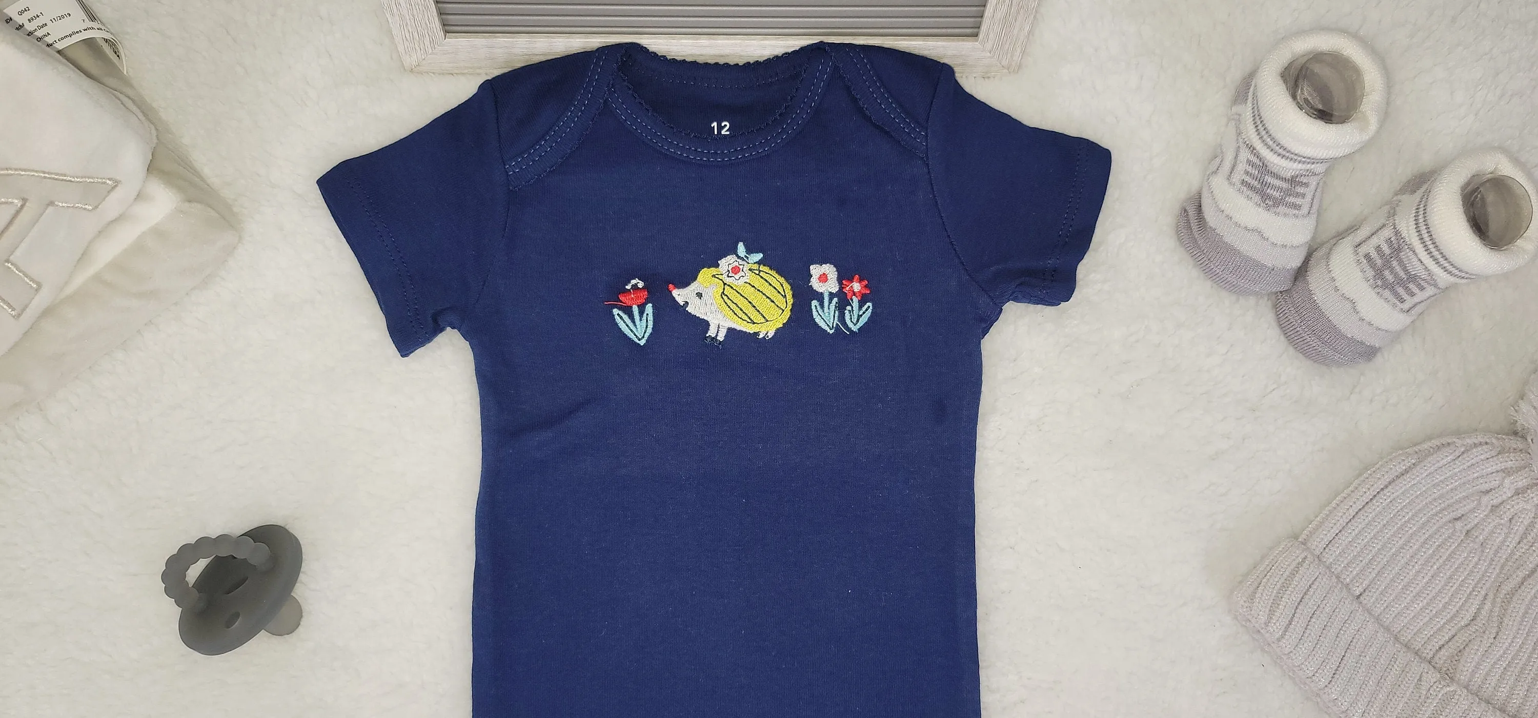 Baby Girl Onesie,  Embroider Design Onesie, Flower Design Onesies,  Blue Onesie, 12 month Baby Girl Onesie