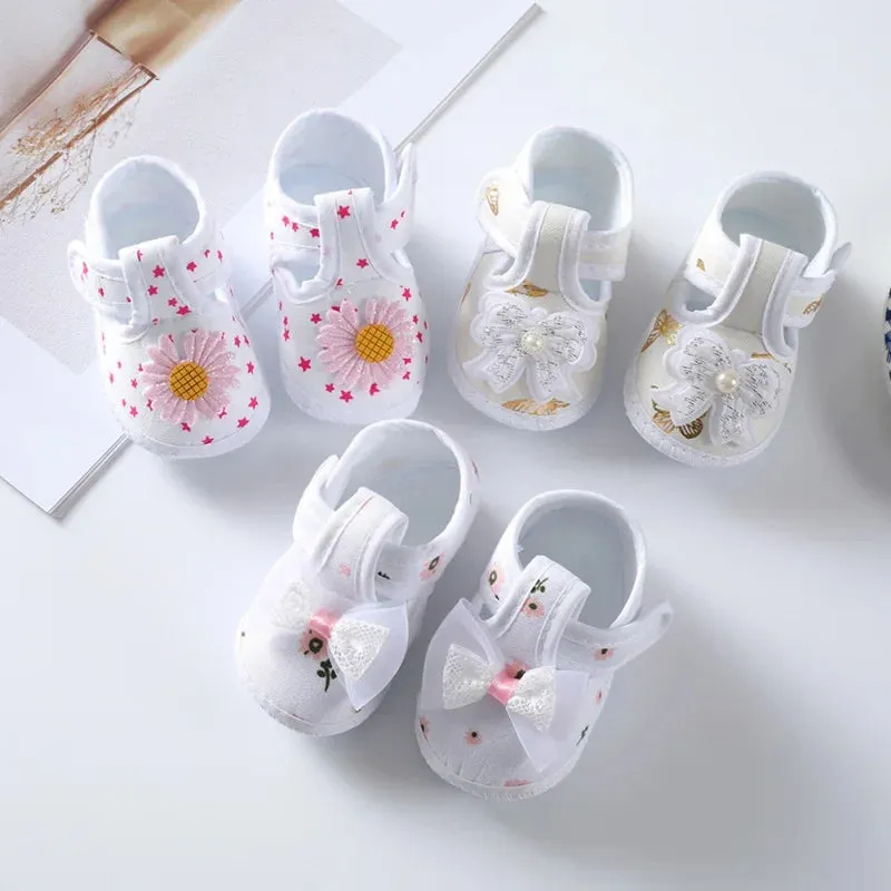 Baby Girl Shoes Cute Floral Bow First Walkers Soft Sole Crib Newborn Toddler Shoe Infant Baby Girls Shoes