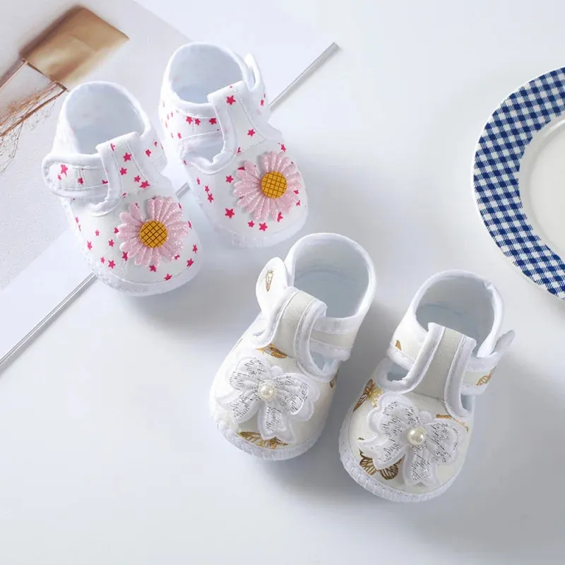 Baby Girl Shoes Cute Floral Bow First Walkers Soft Sole Crib Newborn Toddler Shoe Infant Baby Girls Shoes