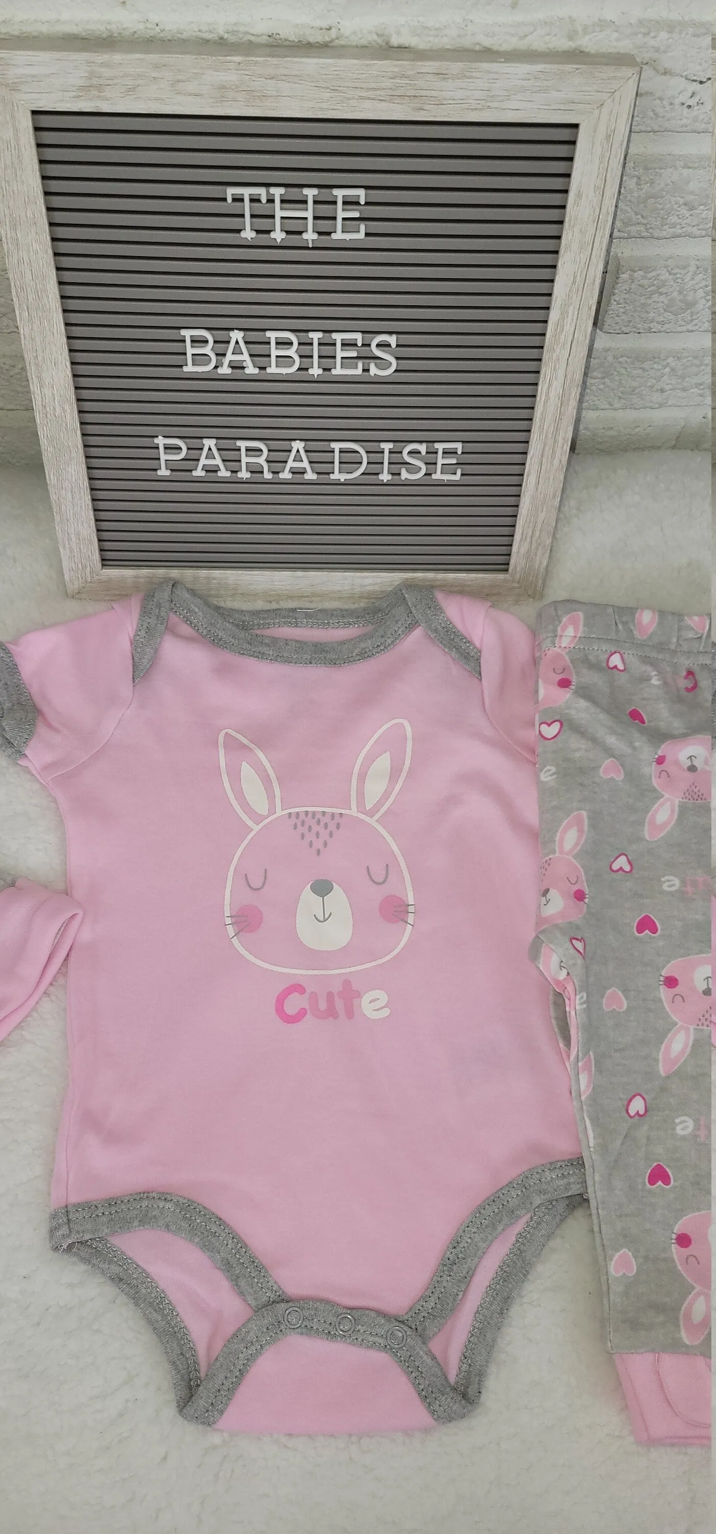 Baby Girls Pink/Gray Set, Cute Girls Designs, Bunny Design, Bunny Pattern Onesie, Trendy Baby Clothes, Stylish Baby Set, Easter Gift, Baby