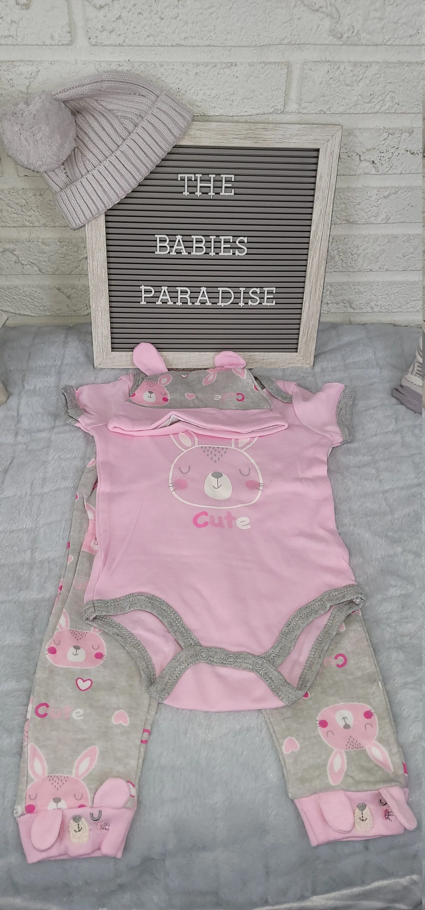 Baby Girls Pink/Gray Set, Cute Girls Designs, Bunny Design, Bunny Pattern Onesie, Trendy Baby Clothes, Stylish Baby Set, Easter Gift, Baby