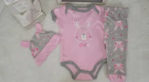 Baby Girls Pink/Gray Set, Cute Girls Designs, Bunny Design, Bunny Pattern Onesie, Trendy Baby Clothes, Stylish Baby Set, Easter Gift, Baby