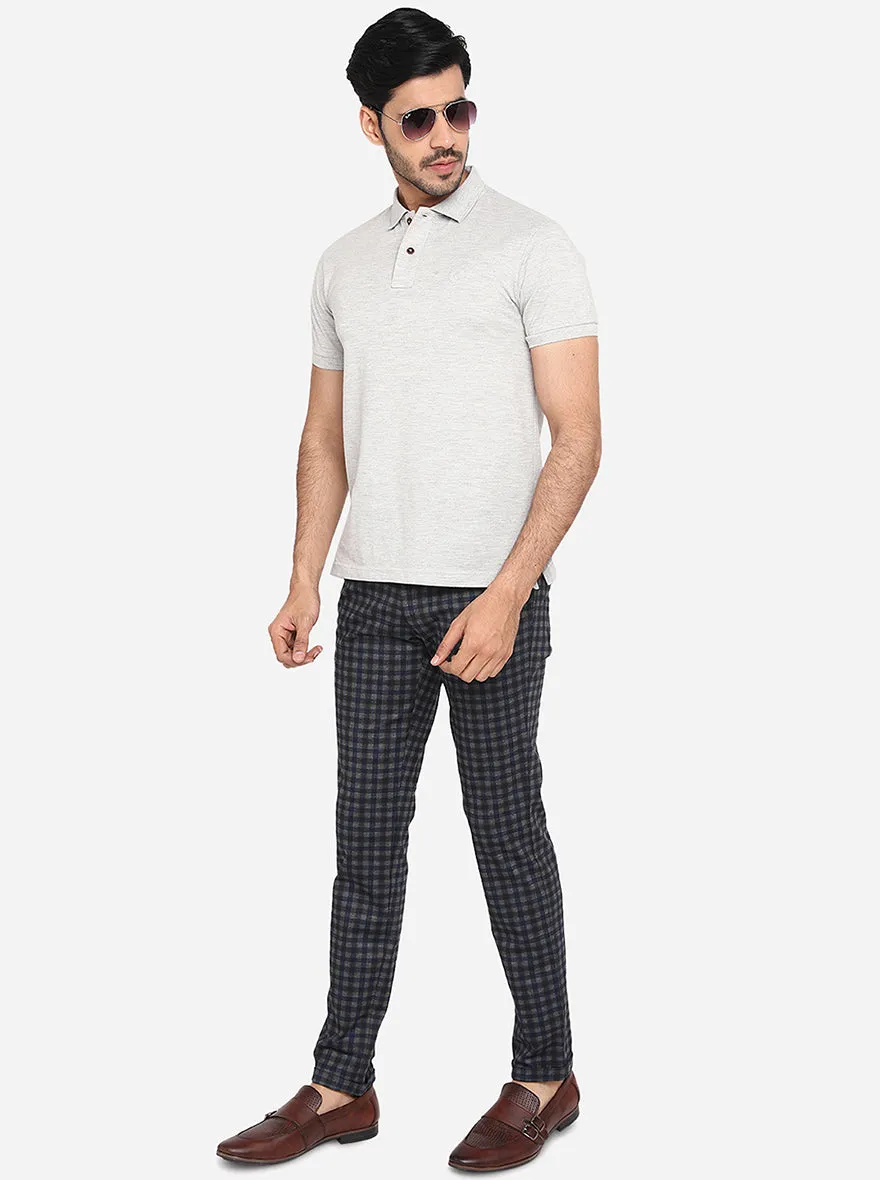 Blue & Black Checked Venice Fit Casual Trouser | JadeBlue