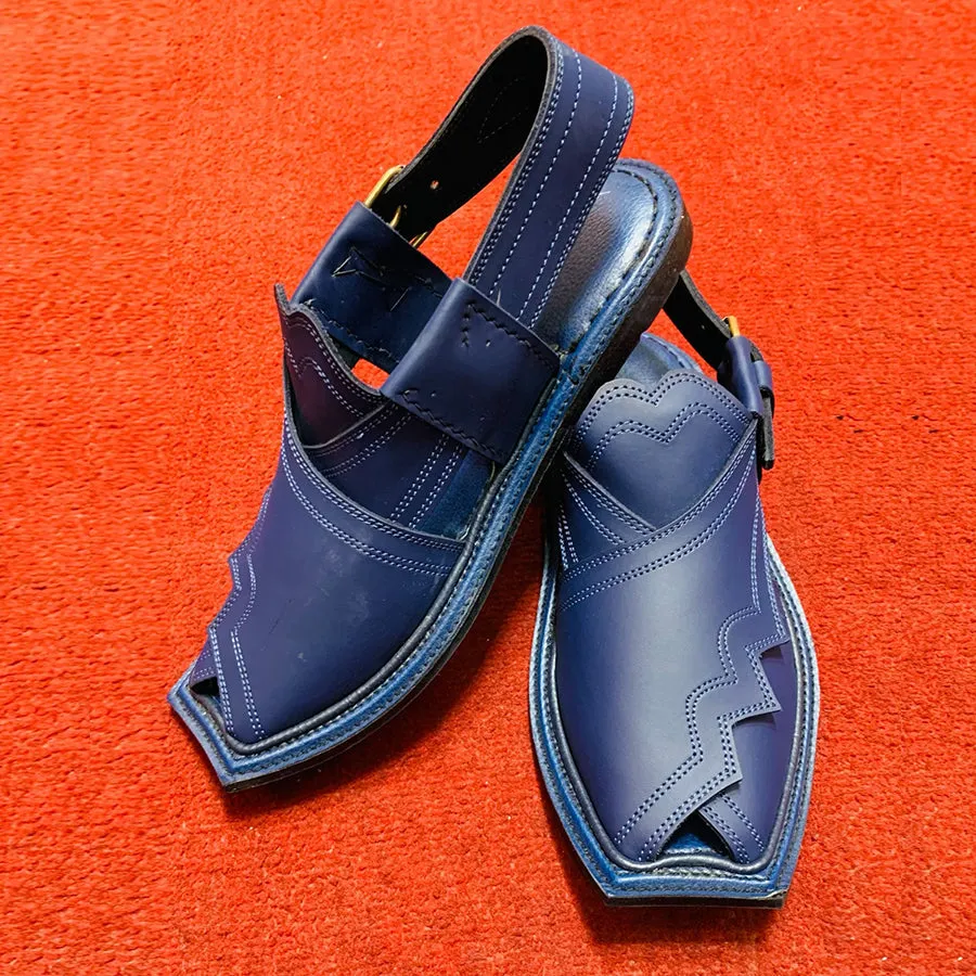 Blue Handmade Traditional Peshawar Men's Chappal