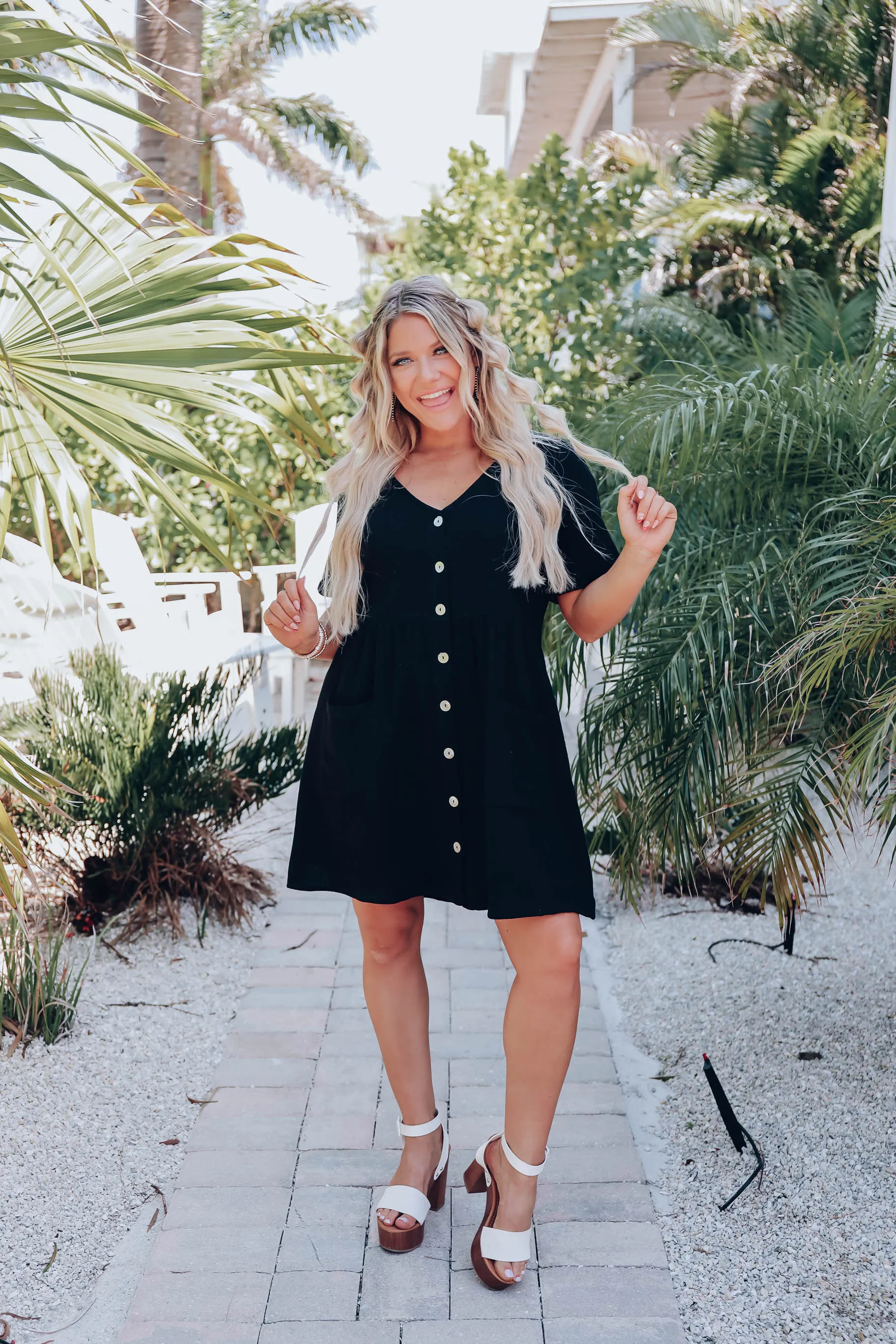 Briella Cotton Button Down Dress - Black