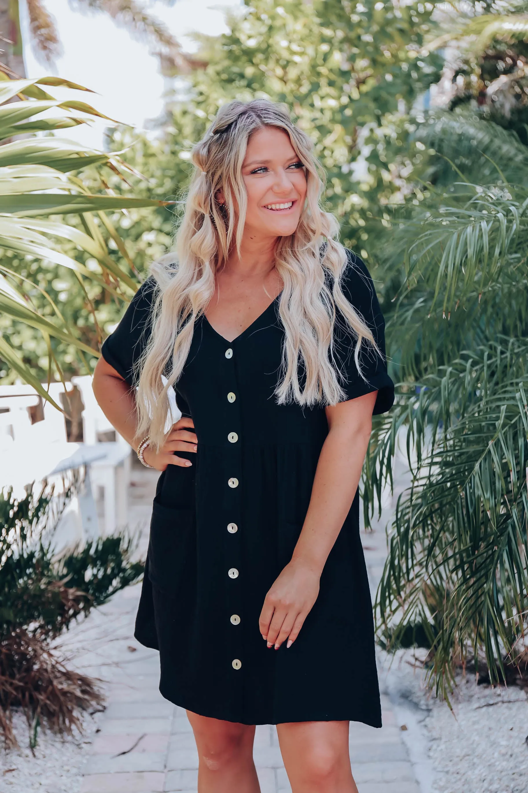 Briella Cotton Button Down Dress - Black