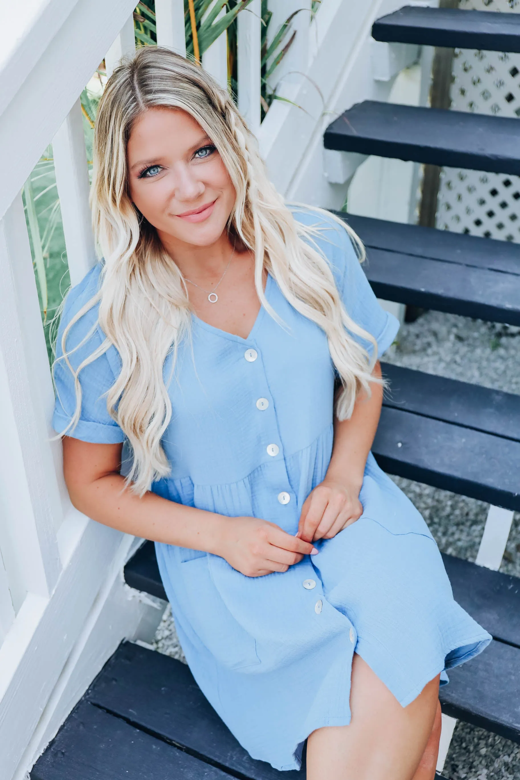 Briella Cotton Button Down Dress - Blue