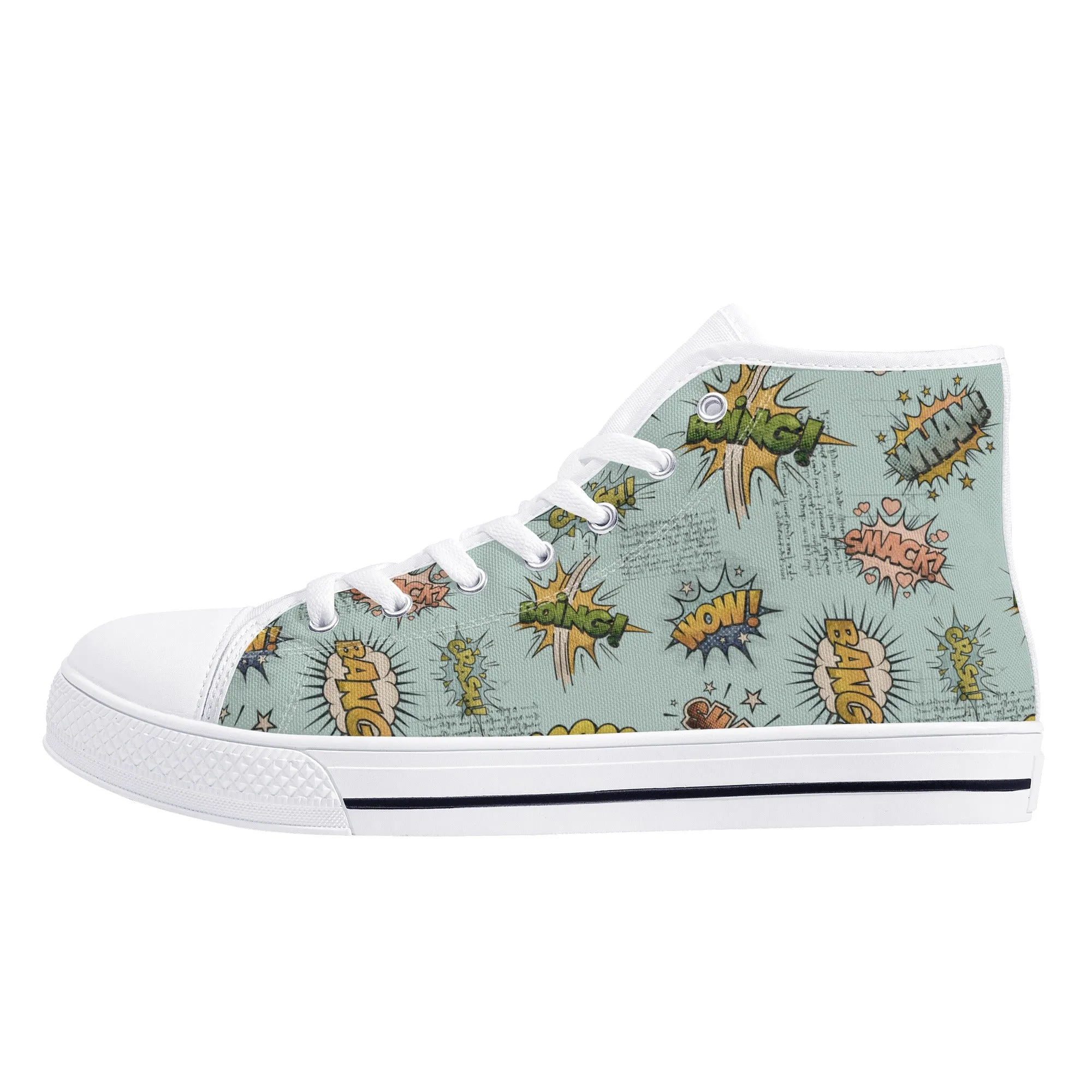 Canvas High Top Sneakers | Vintage Blue | Unique Onomatopoeia Print | Retro Comic style