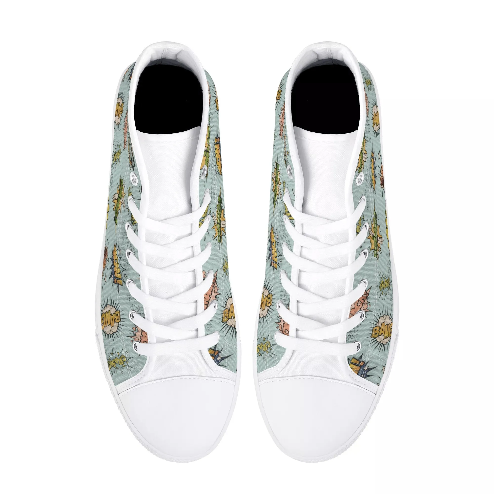 Canvas High Top Sneakers | Vintage Blue | Unique Onomatopoeia Print | Retro Comic style