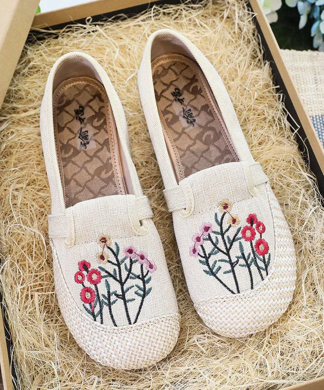 Casual Beige Embroideried Flat Shoes For Women Splicing Flat Feet Shoes LY0210