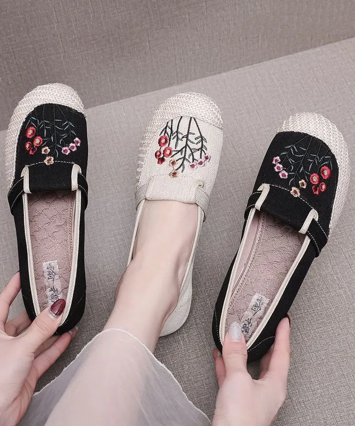 Casual Beige Embroideried Flat Shoes For Women Splicing Flat Feet Shoes LY0210