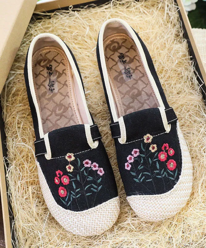 Casual Beige Embroideried Flat Shoes For Women Splicing Flat Feet Shoes LY0210