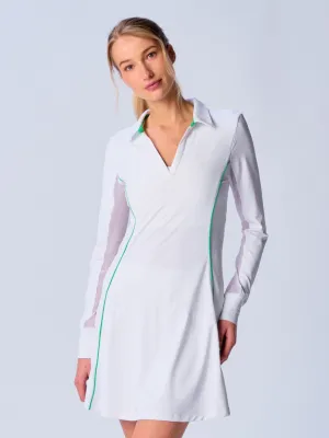 Color Block Long Sleeve Dress in White/Kelly Green