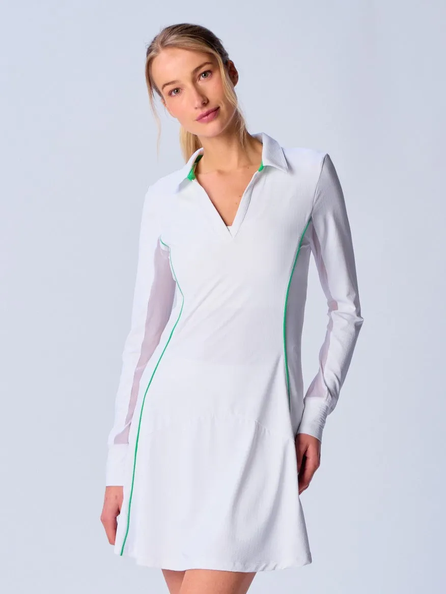 Color Block Long Sleeve Dress in White/Kelly Green