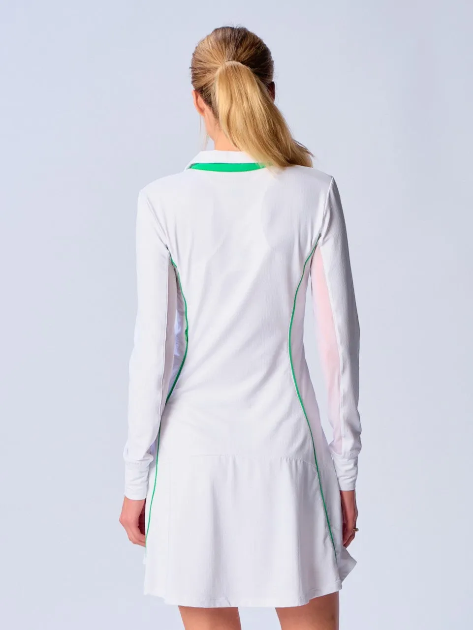 Color Block Long Sleeve Dress in White/Kelly Green