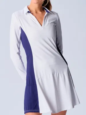 Color Block Long Sleeve Dress in White/True Navy