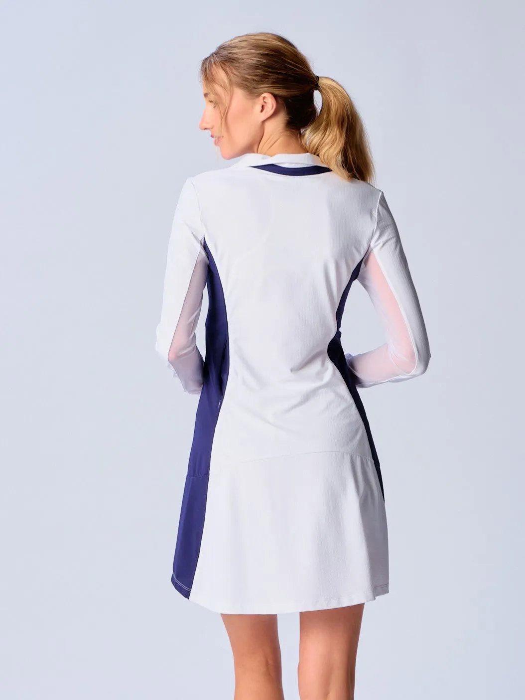 Color Block Long Sleeve Dress in White/True Navy