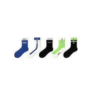 Color Contrast All-season Unisex 5pcs Crew Socks Set