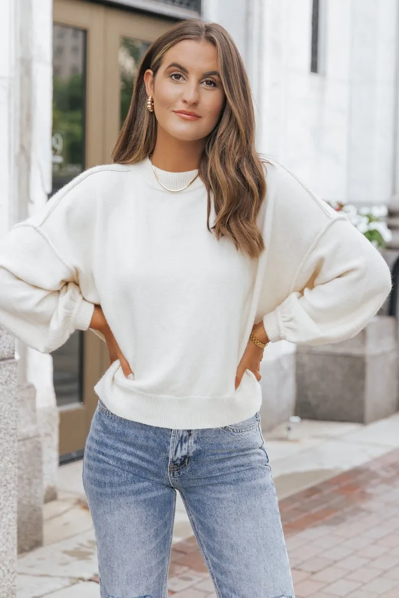 Cozy Long Dolman Sleeve Sweater - Cream - FINAL SALE