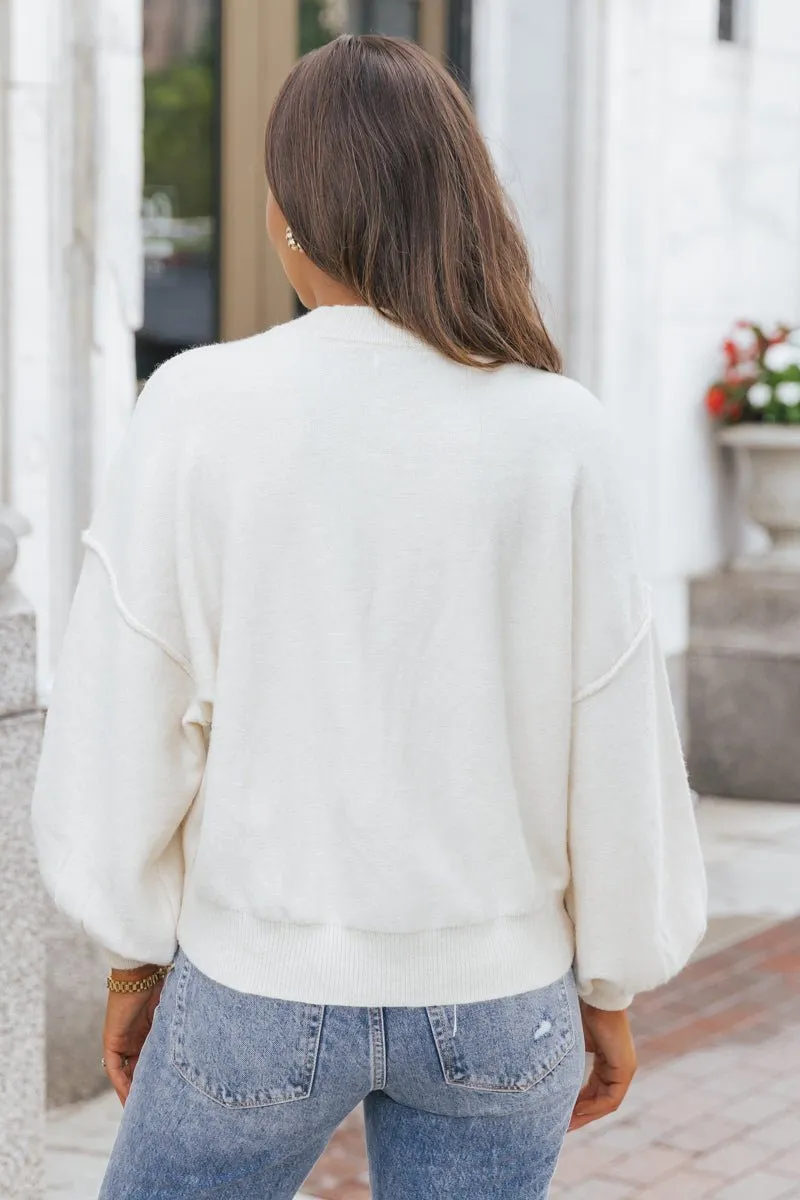 Cozy Long Dolman Sleeve Sweater - Cream - FINAL SALE