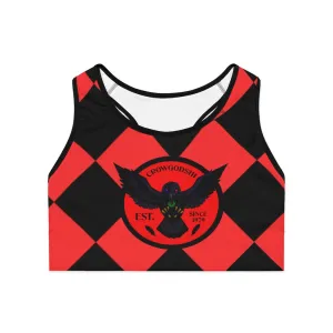 Crowgodshi Designer Red & Black Piece Checkered Board Sports Bra